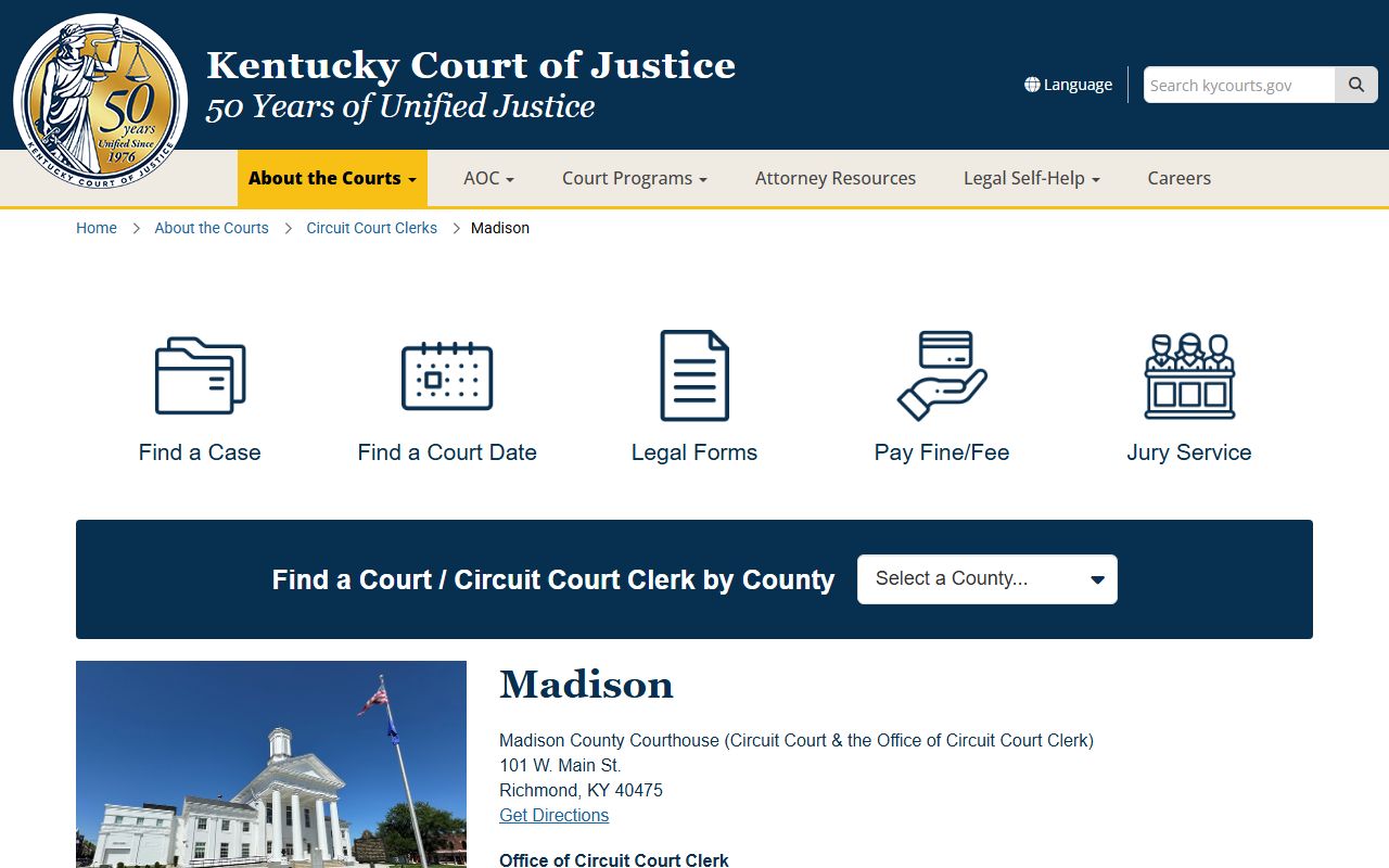 Madison County court records contact page for court records after jail arrest